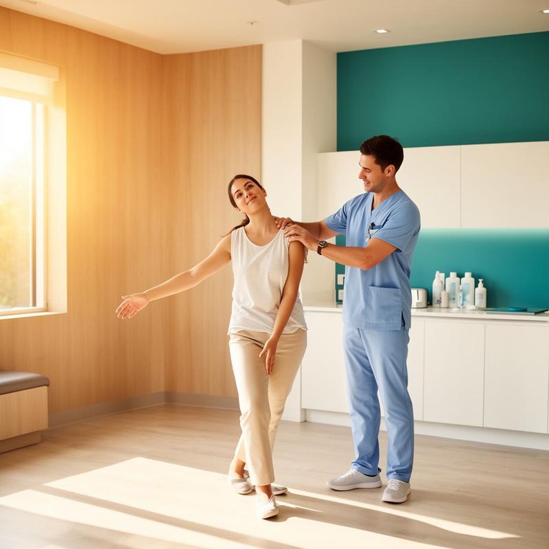 Physical therapist guiding a patient through balance rehabilitation in a Louisville clinic